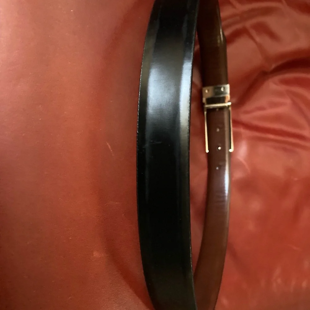 Men's Black Leather Belt Silver Buckle. Donald Trump Brown leather interior - Picture 4 of 8